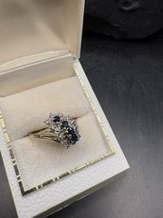 10k Yellow Gold London Blue Topaz Diamond Cluster Estate Ring SZ 8 3.55g