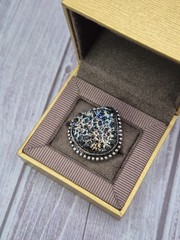 Large Vintage 925 Sterling Silver Blue Gold Druzy Ring Size 8.5 Estate Jewelry