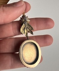 Antique Yellow Gold + Silver Coral Seed Pearls Hand Painted Portrait Pendant