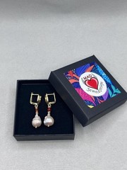 White Baroque Pearl Earrings With Carnelian Accent, Melting Lever back
