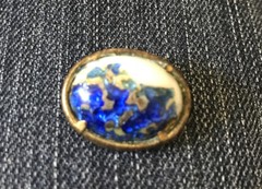 FOIL GLASS Cabochon Brass Pin Brooche Jewelry C Clasp Blue White Gold 1”