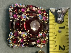 VTG JULIANA DeLIZZA ELSTER RED FUCHSIA RHINESTONE BROOCH EARRINGS SET PARURE