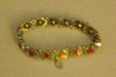 Vintage Cookie Lee Strech Bracelet Red Stones Silver Tone