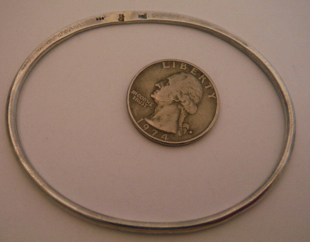 HANDMADE Sterling Silver Bangle Bracelet 7 5/8″ Signed PT or PF ? NICE