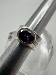 Vintage Sterling Silver Amethyst Chain Ring Size 5 JB23