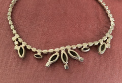 Beautiful Green Rhinestone Costume Necklace + Earrings-1940s- many Rhinestones!