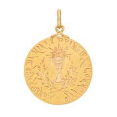 Antique Portuguese Medallion 19k Yellow Gold 1st Communion Religious Charm