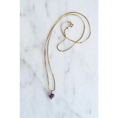 Vintage 14K Italian Solid Gold Amethyst Heart Necklace, Long 24.5″ Heirloom