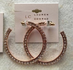 New LAUREN CONRAD Sparkly Rhinestone Lg Hoops Pierced Earrings #10-1
