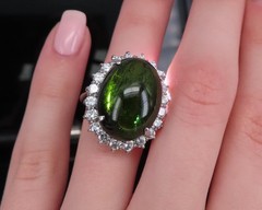 Massive 26.18ct Green Tourmaline 1.83ct Diamond 18K White Gold Ring Size 4.75