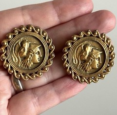 Vintage Alva Museum Scalloped Gold Tone Coin Pierced Earrings Signed