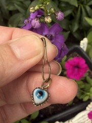 Antique 1900s Victorian Glas Evil Eye Brass Pendant Amulet Good Luck Protection