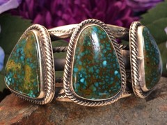 102 GRAM SPIDERWEB TURQUOISE STERLING ROPE SOUTHWESTERN NAVAJO STYLE BRACELET