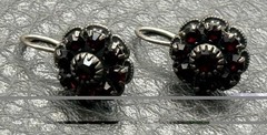 Vintage Faux Garnet Crystal Flower Cluster Drop Dangle Earring Hook Back