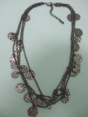 Vintage Necklace Small Dangling Circle Medallions Hanging on Chain Bronze Metal