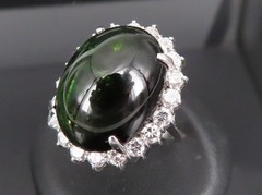 Massive 26.18ct Green Tourmaline 1.83ct Diamond 18K White Gold Ring Size 4.75