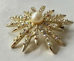 Vintage EMMONS Signed 1950 – 1960 Rhinestone Brooch & Earrings Star Burst Set