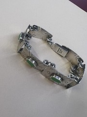 Mexico Sterling Silver Bracelet with 6 Green Stones – Tribal Style – (CGH048119)