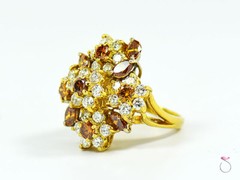 Vintage Designer Fancy Vivid Orange & White Diamond Floral Cluster Ring