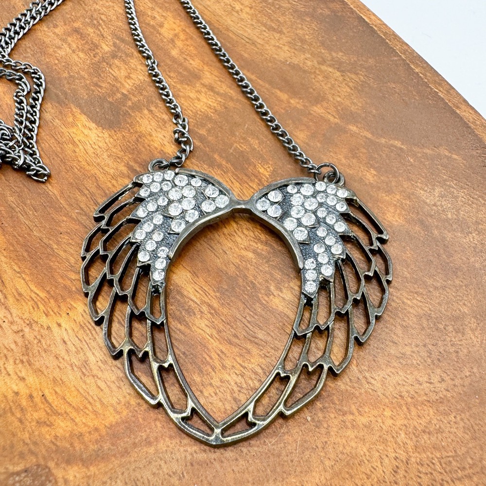 Vintage Angel Wing Rhinestone Necklace Y2K Glamorous Statement Avant Garde