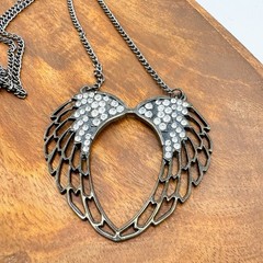 Vintage Angel Wing Rhinestone Necklace Y2K Glamorous Statement Avant Garde
