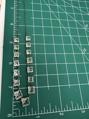 VTG Art Deco Clear Glass Small Square Stamp Platoon Necklace 15”