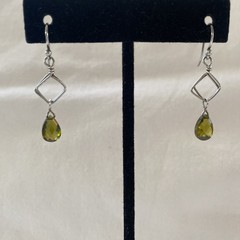 Sterling Silver Drop Dangle Earrings Vintage Green Cut Gem Marked 925