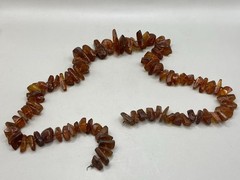 Vintage Baltic Amber Graduated Nugget Necklace Cognac Endless Strand 28 in FLAW