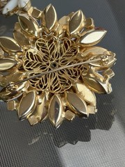 Vintage Floral Brooch Earrings Set White Navette Beads Lucite Gold Tone Clip