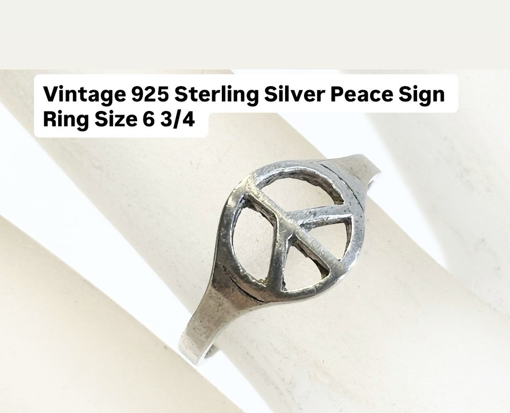 Vintage 925 Sterling Silver Peace Sign Ring Size 6 3/4