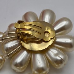Vintage Lucite Faux Pearl Flower Dangle Earrings Teardrop Heart Drops 3.5 In