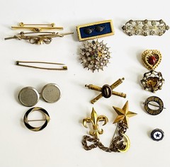 Vintage Jewelry Antique Lot Brooch Pin Bar Heraldic Enamel 1900-1950’s