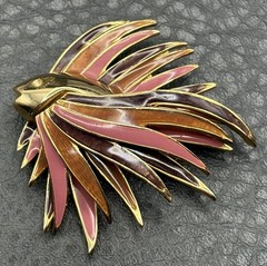 Vintage Gold Tone Pink Purple Orange Enamel Fish Brooch Pin