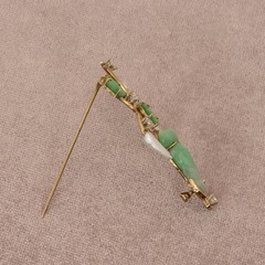 1950s Gumps 14K Gold Carved Jade Pearl Diamond Brooch(21059-NRTHH)