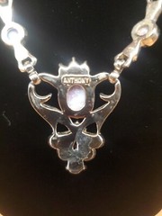 Vintage Anthony Silvertone Faux Opal And Clear Glass Rhinestone Necklace Ornate