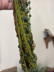 Multi Strand (25) Seed Bead Necklace 16” Choker Green and Brown Beads
