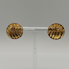Vintage Red Cream Enamel Striped Gold Tone Round Stud Button Earrings Nautical