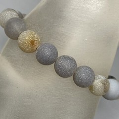 Stone Bracelet Women Neutral Gray Brown Matte Gemstone Beads Stretch Energy 6.5″