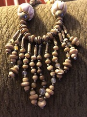 Vintage Stone Wood & Metal Beaded Necklace. Ethnic Art Design Hook Closure 23”