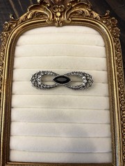 Vintage Silver Tone Bow Brooch Black Silver Rhinestones Elegant Formal 2.25 In