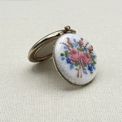 Vintage Guilloche Enamel Locket 2 Portrait Round Top Hinge Romantic Cottagecore