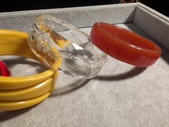 15 Vintage Carved Polkadot Colorful Lucite? Thermoset? Bracelets