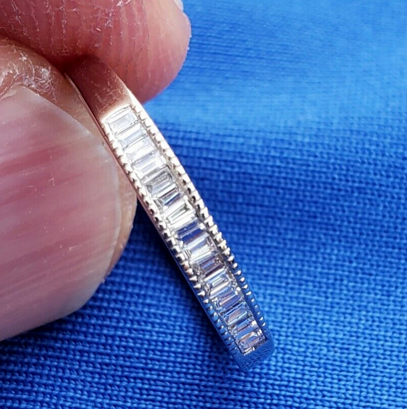 EARTH MINED DIAMOND Baguette Milgrain Deco Wedding Band SOLID 14K GOLD Ring S 5