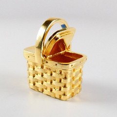 Gold Vermeil over Sterling Silver Picnic Basket Pendant Movable Brown County