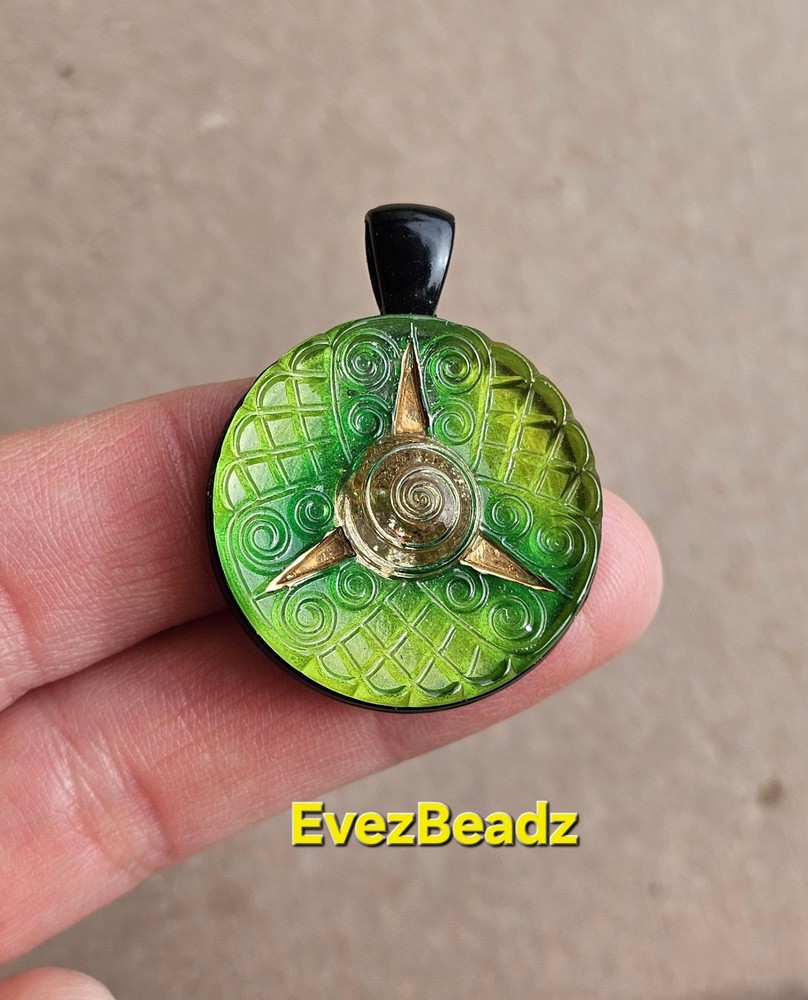 EvezBeadz Unique 1900 Antique Spiral Green Czech Pressed Glass Button Pendant