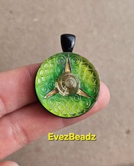 EvezBeadz Unique 1900 Antique Spiral Green Czech Pressed Glass Button Pendant
