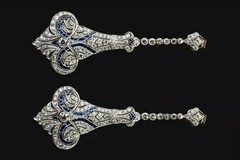 Art Deco Style Round Lab Created Diamond Sapphire Earring 14k White Gold Finish