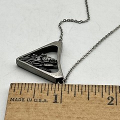 Vintage Medici Pewter Floral Butterfly Pendant Necklace, 18” Long