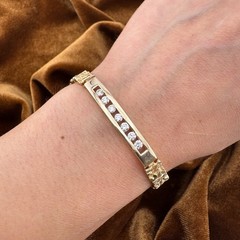 Vintage 14K Gold Nugget Style Link Bracelet 0.49ct Diamond Bar Unisex, 7″ 18.4g
