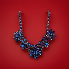 Vintage 1950s 1960s Montana Blue Heliotrope Rhinestone Flower Necklace